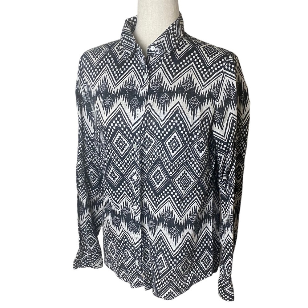 J.Crew linen southwest button down long sleeve shirt size 8 festival Aztec